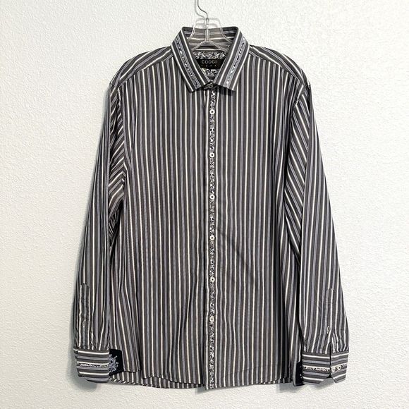 Coogi Luxe Mens Button Down Shirt Long Sleeve Size Large 16.5/17 Floral Trim - Picture 1 of 11